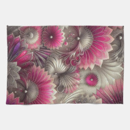 Paño De Cocina Fans de rosa y plateado Art Nouveau