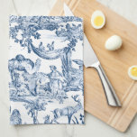 Paño De Cocina Fantasía Criaturas Míticas Vintage Toile-Blue<br><div class="desc">Patrón vintage caprichoso con pájaros míticos,  bestias y figuras humanas en un paisaje fantástico de color azul sobre fondo blanco.</div>