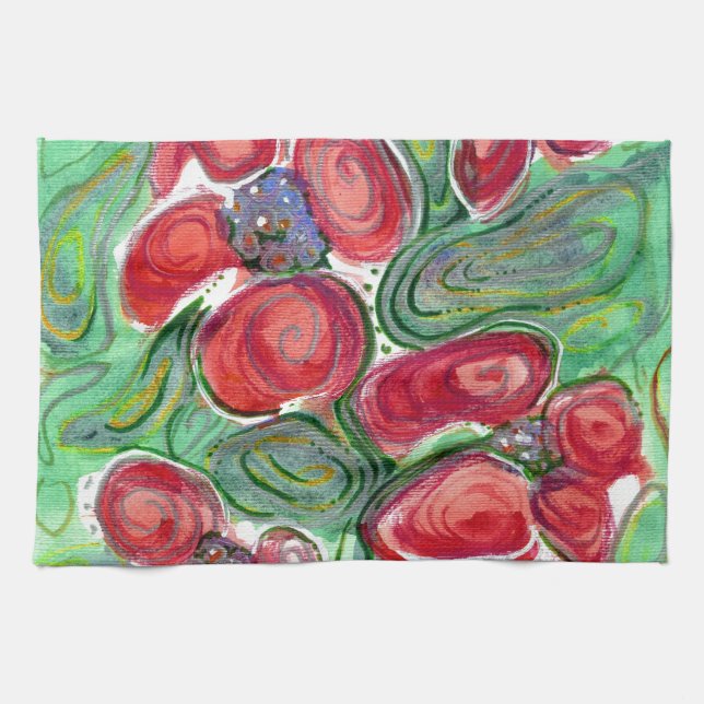 Paño De Cocina Fantasía de Flores Rojas (Horizontal)
