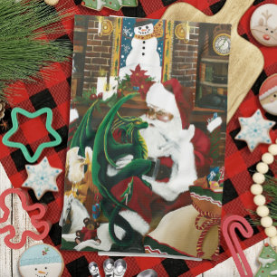 Paño De Cocina Fantasía del Dragón de Santa Navidades