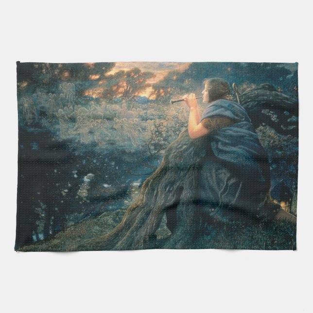 Paño De Cocina Fantasía en Crepúsculo (por Edward Robert Hughes) (Horizontal)