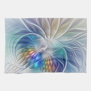 Paño De Cocina Fantasía floral, flor fractal abstracta colorida