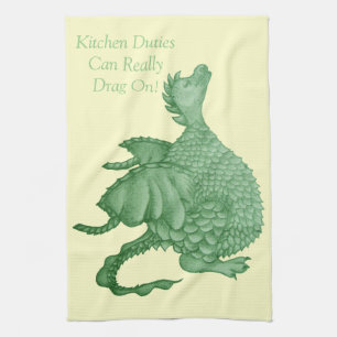 Paño De Cocina fantasía mítica criatura dragón verde lindo