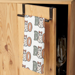 Paño De Cocina Fantasma Boo Naranja Verde Adorable Blanco Hallowe