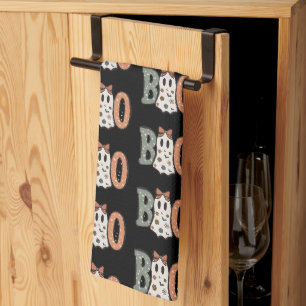 Paño De Cocina Fantasma Boo Naranja Verde Lindo Negro Halloween