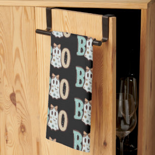 Paño De Cocina Fantasma Boo Verde Naranja Lindo Negro Halloween