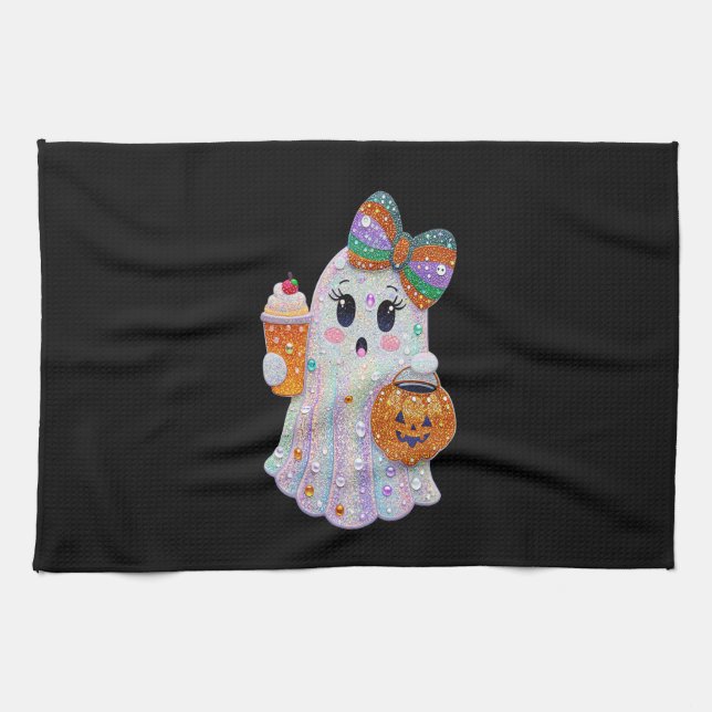 Paño De Cocina Fantasma de Rhinestones de Halloween de Moda (Horizontal)