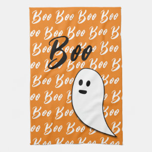 Paño De Cocina Fantasma Halloween negro blanco naranja boo