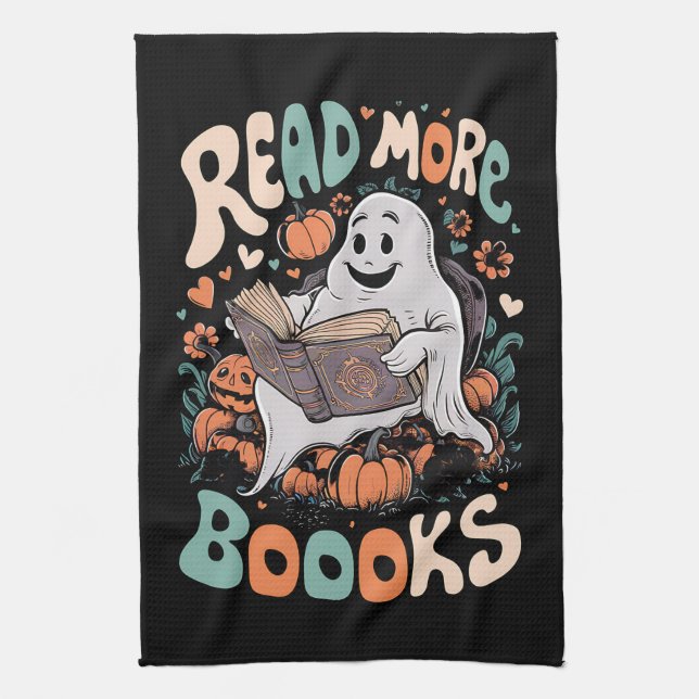 Paño De Cocina Fantasma lindo Leer más libros Profesora Halloween (Vertical)