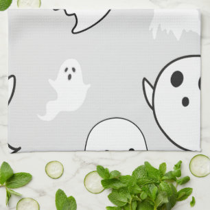 Paño De Cocina Fantasmagoricos Fantasmas Blancos Gris Claro Hallo