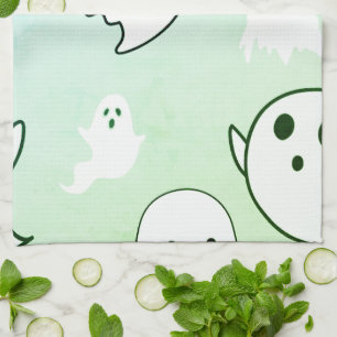 Paño De Cocina Fantasmagóricos Fantasmas Blancos Halloween Verde