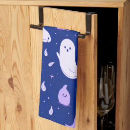 Paño De Cocina Fantasmas Blancos y Morados Estrellas Azules Hallo