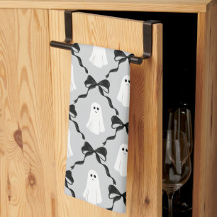 Paño De Cocina Fantasmas cortos con Coquette Black Bows Halloween