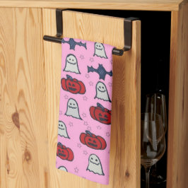 Paño De Cocina Fantasmas rosados de Halloween, murciélagos y Jack