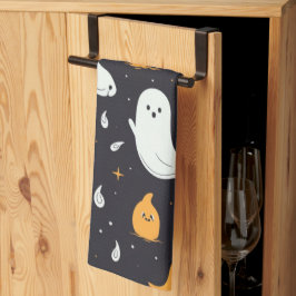 Paño De Cocina Fantasmass Blancas y Doradas Estrellas Negras Hall