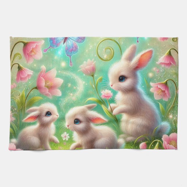 Paño De Cocina Fantasy Spring Bunny Garden (Horizontal)