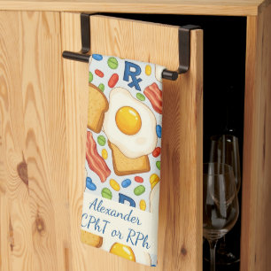 Paño De Cocina Farmacia de Bacon y Huevos Personalizada RX