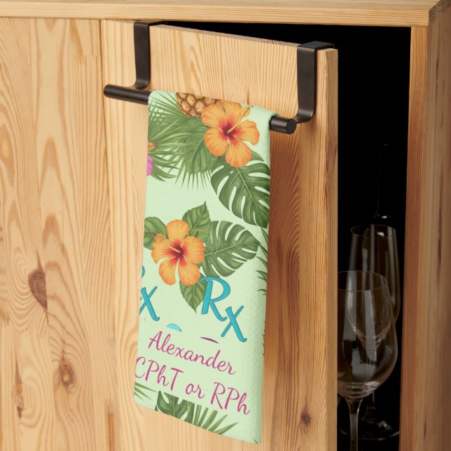 Paño De Cocina Farmacia personalizada de piña e hibiscus (Pliegue de tercios)