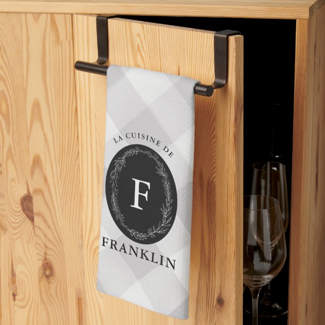 Paño De Cocina Farmhouse Gray Buffalo Check Familia Personalizada (Pliegue de tercios)