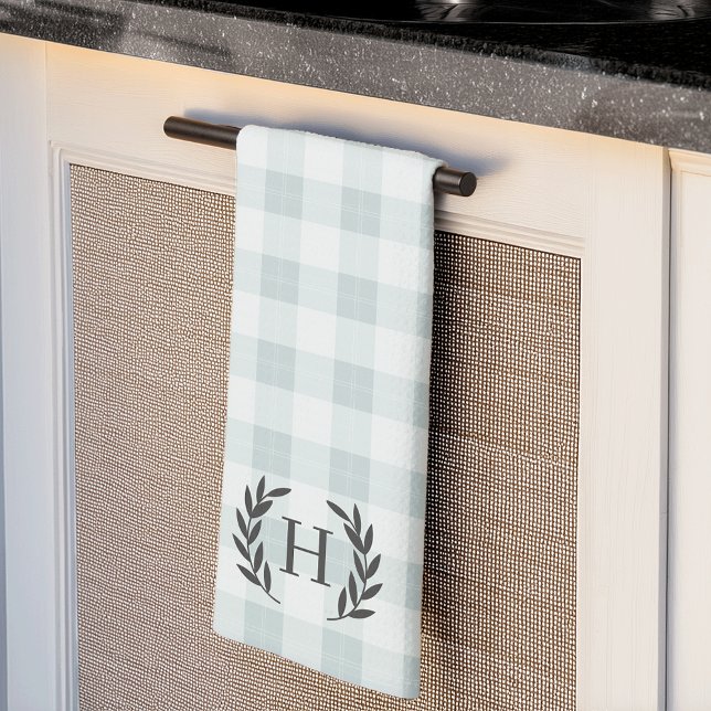 Paño De Cocina Farmhouse Plaid Laurel Monograma (Subido por el creador)