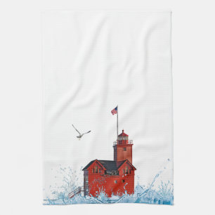 Paño De Cocina Faro Rojo Grande de Michigan