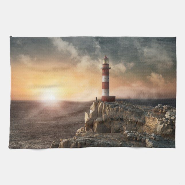 Paño De Cocina Faros | Faro rojo y blanco (Horizontal)