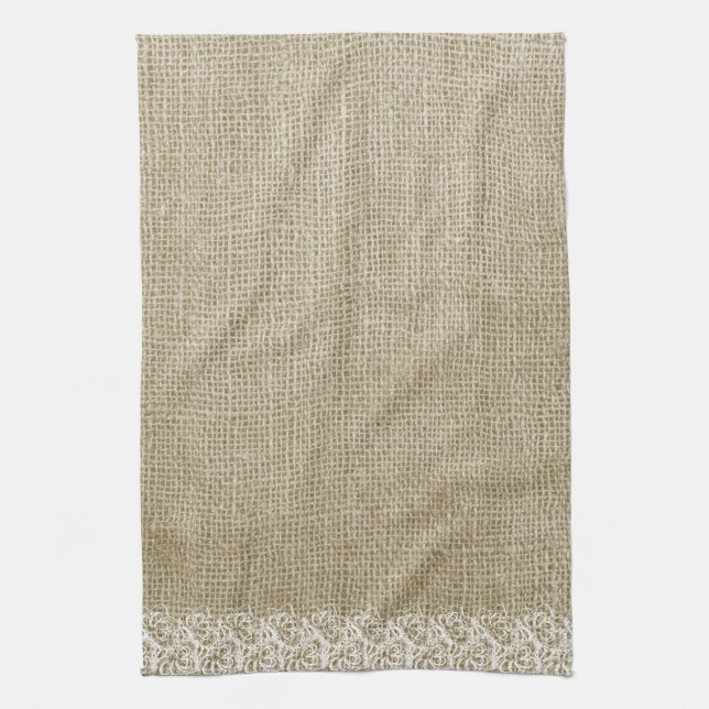 Paño De Cocina Faux Burlap y Lace (Vertical)