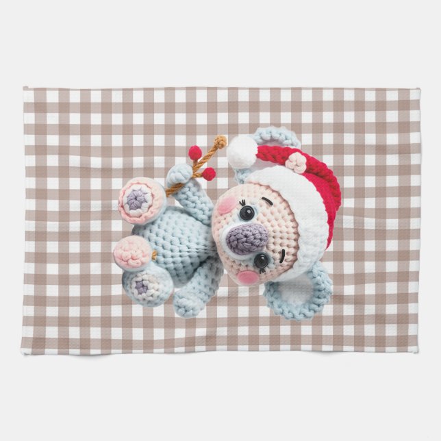 Paño De Cocina Faux Yarn Notch-Hook Koala Christmas Design (Horizontal)