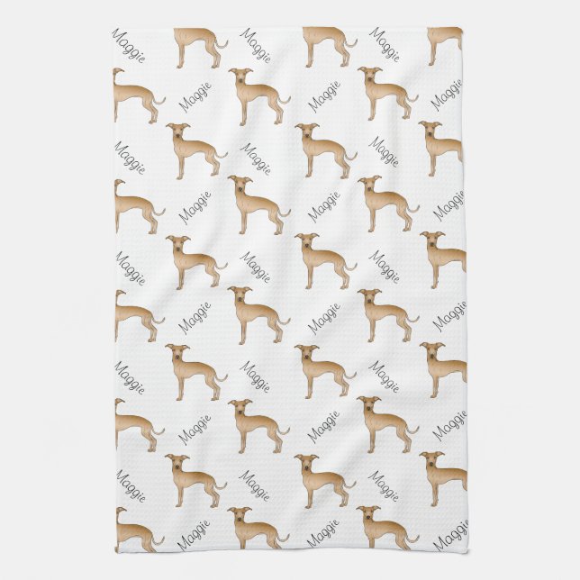Paño De Cocina Fawn Italiano Greyhound Cute Dote Pattern Con Nomb (Vertical)