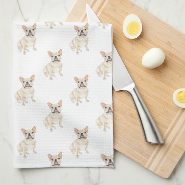 Paño De Cocina Fawn Tan Cream Bulldog francés (Doblado Cuarto)
