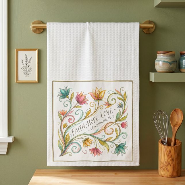 Paño De Cocina Fe Esperanza Amor floral (Subido por el creador)