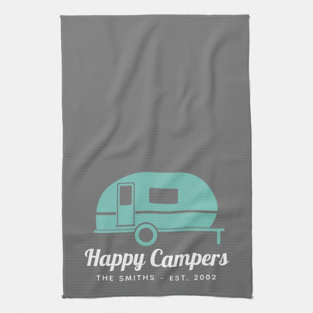 Paño De Cocina Felices campanas de gris y Verde azulado camping (Vertical)