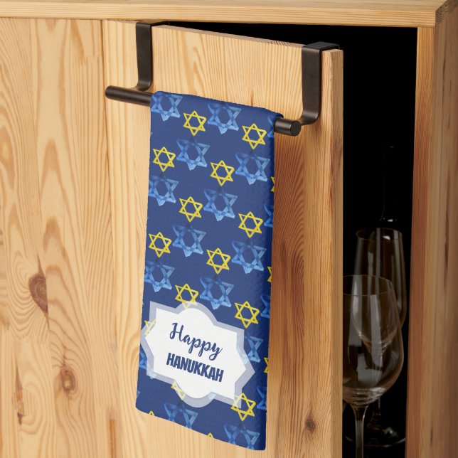 Paño De Cocina Felices Estrellas Acuáticas De Hanukkah (Pliegue de tercios)