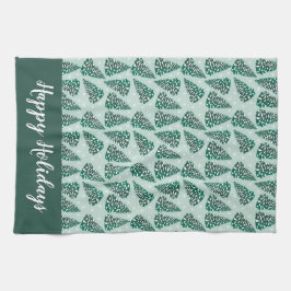 Paño De Cocina Felices Fiestas Árbol de Navidad Snowflakes Green