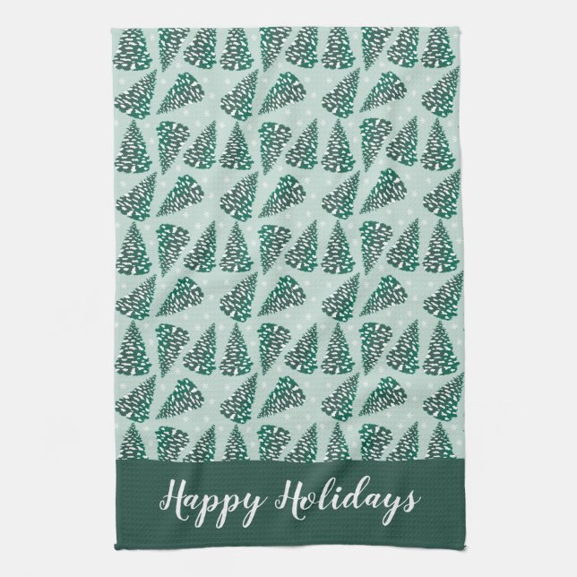 Paño De Cocina Felices Fiestas Árbol de Navidad Snowflakes Green (Vertical)