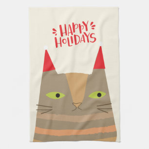 Paño De Cocina ¡Felices fiestas! Personalizado de Santa Gata - N
