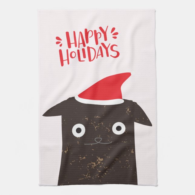 Paño De Cocina ¡Felices Fiestas! Personalizado de Santa Gata - Na (Vertical)