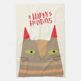 Paño De Cocina ¡Felices Fiestas! Personalizado de Santa Gata - Na