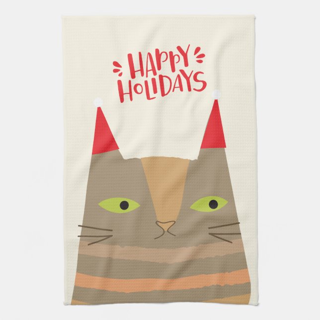 Paño De Cocina ¡Felices Fiestas! Personalizado de Santa Gata - Na (Vertical)