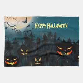 Paño De Cocina Felices Halloween con fondo de fantasía