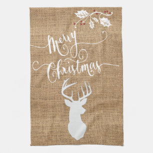 Paño De Cocina Felices Navidad de la textura de la arpillera con