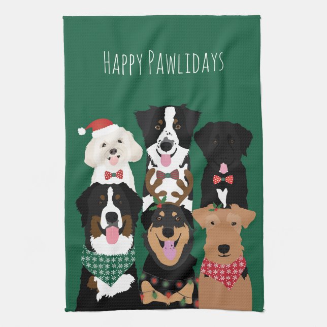 Paño De Cocina Felices Pawlidays Cute Navidades (Vertical)