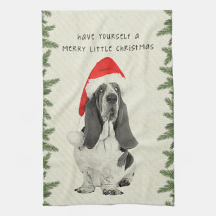 Paño De Cocina Felices pequeños Navidad de Basset Hound
