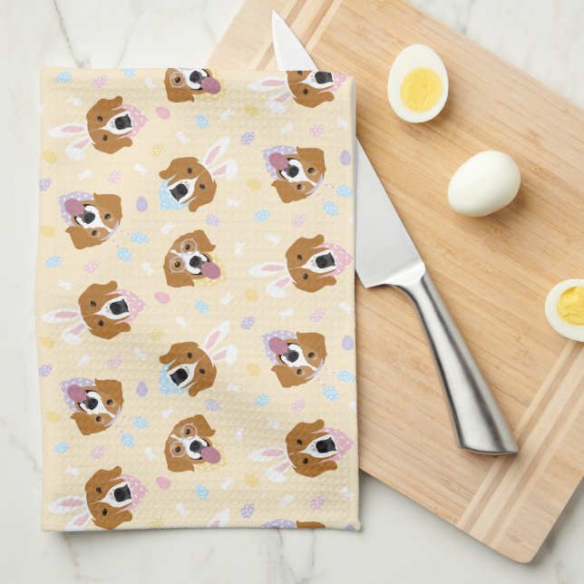 Paño De Cocina Felices Perros Beagle de Pascua (Doblado Cuarto)