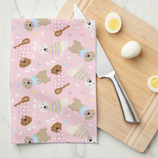 Paño De Cocina Felices perros recuperadores de oro de Pascua (Doblado Cuarto)