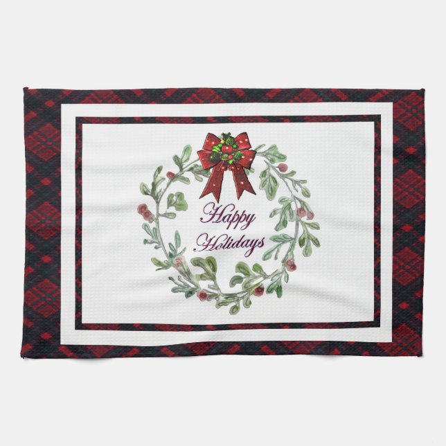 Paño De Cocina Felices vacaciones Red Plaid (Horizontal)