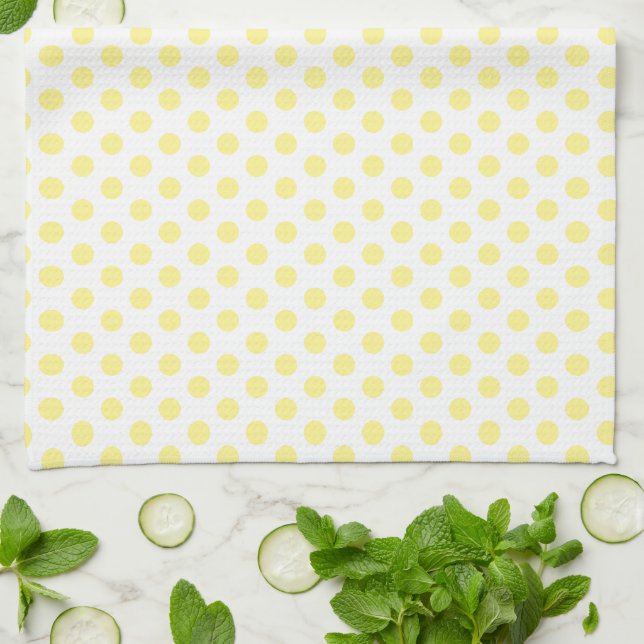 Paño De Cocina Felices y alegres polkadots amarillos en blanco (Doblado)