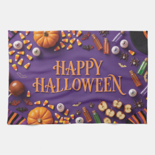 Paño De Cocina Feliciz Halloween Composición plana sobre fondo pú