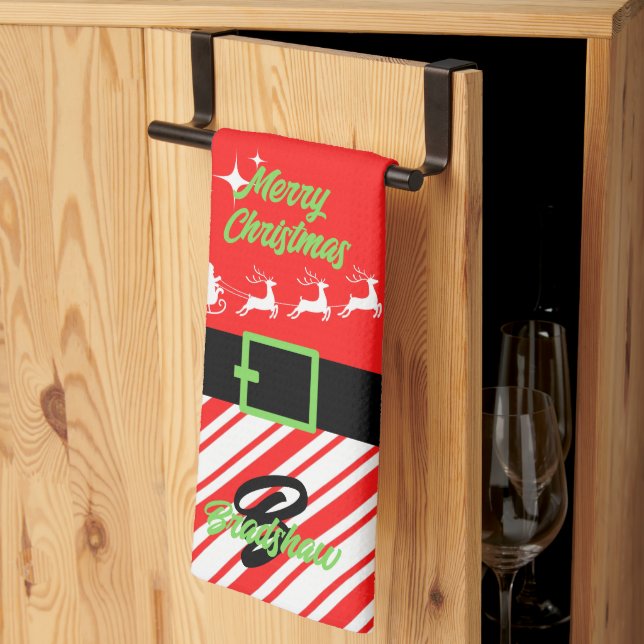 Paño De Cocina Feliciz Navidad Trineo de Santa Rojo (Pliegue de tercios)