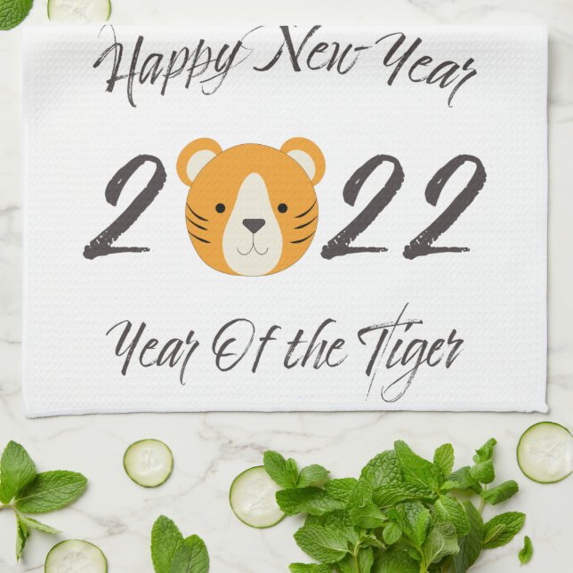 Paño De Cocina Feliz Año Nuevo 2022, año del tigre (Doblado)